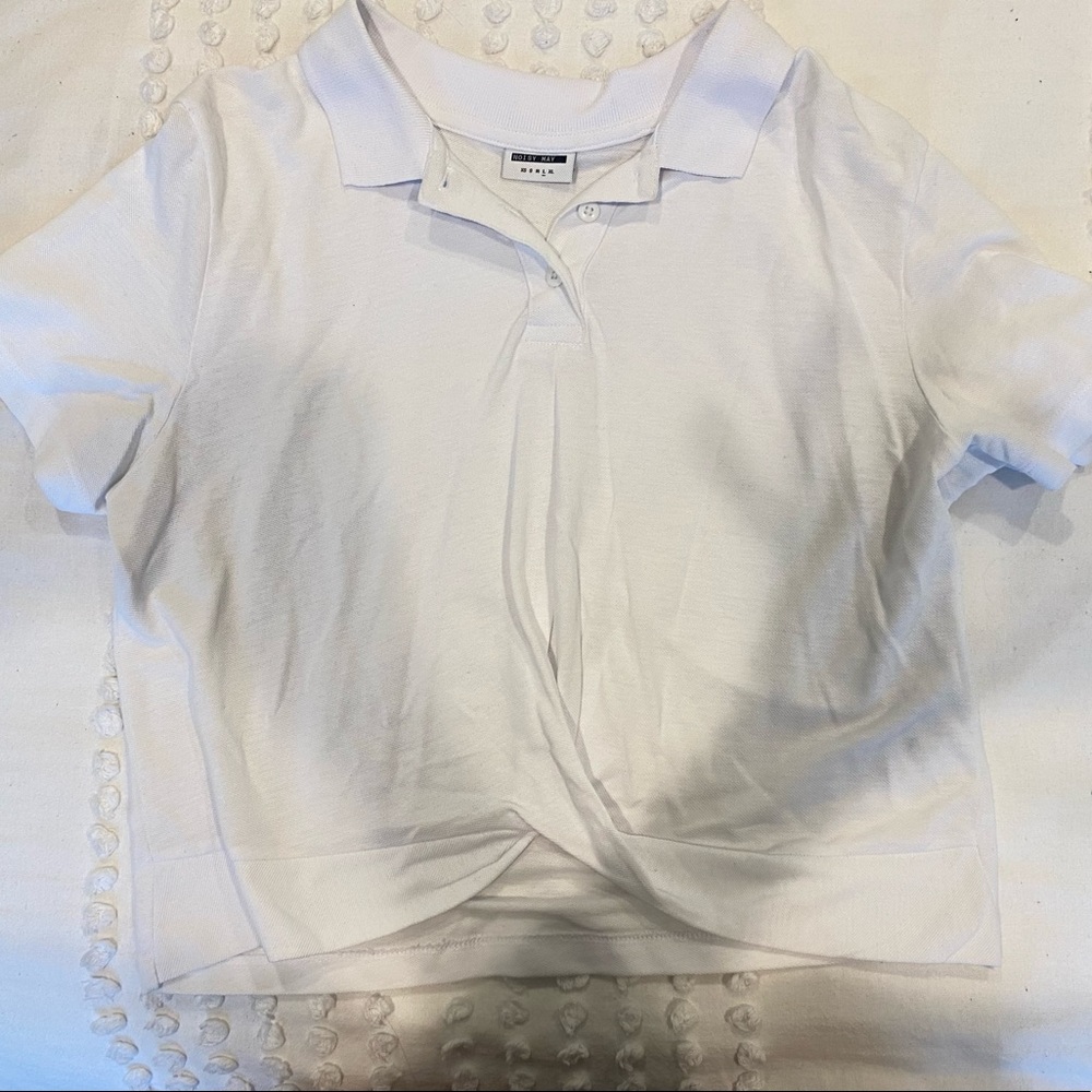 White Collar Shirt with Tie Knot in Front